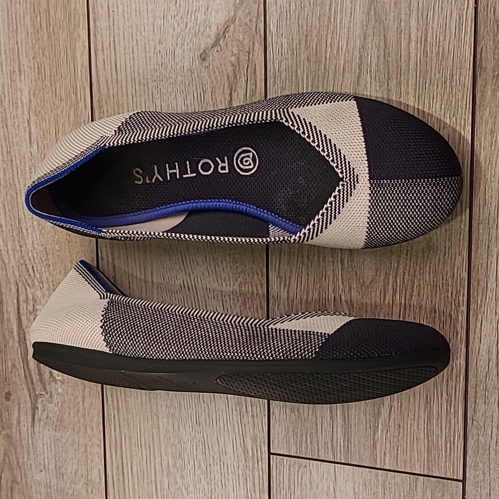 ROTHYS Black White Plaid Check Buffalo 7.5 Womens Shoes Flats Loafers Round Toe‎